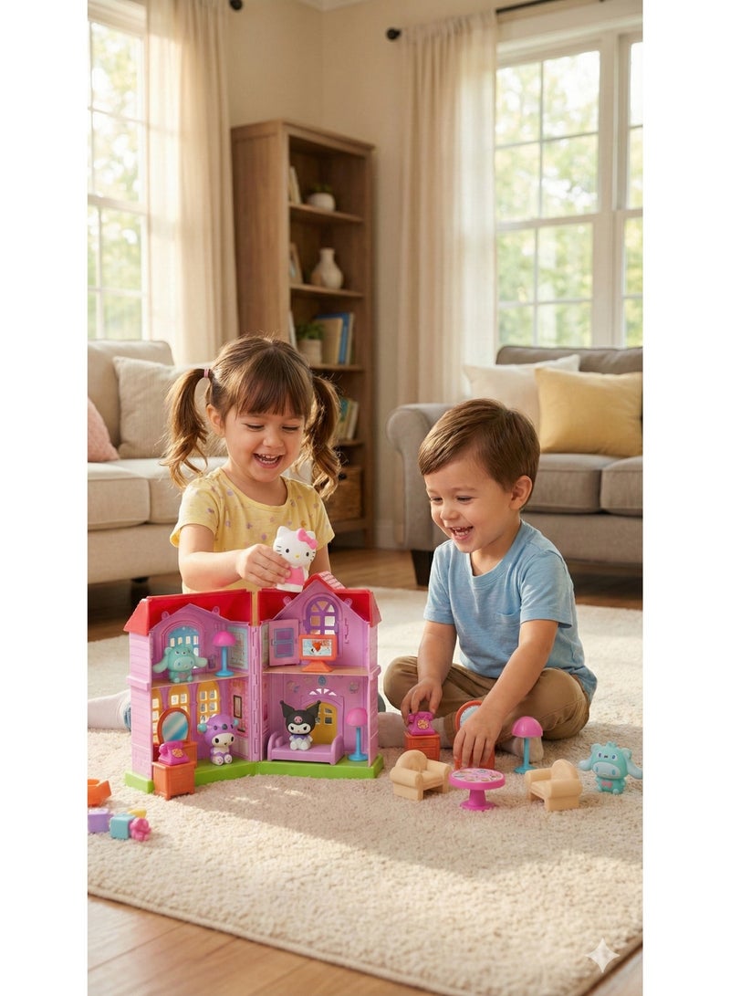 REZZOSS Kuromi Dollhouse Dining Room Playset with LED Lights & Music – DIY Purple 2-Story Villa with Furniture & My Melody Figures | Interactive Sanrio Tea Party Toy | Role Play Gift for Girls Birthday Eid Ramadan - Image 4